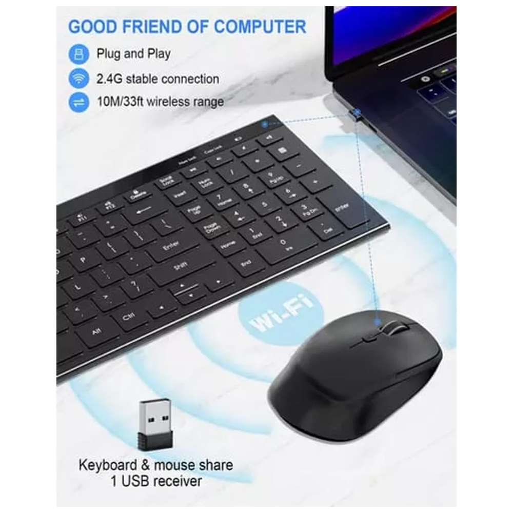 TECLADO Y MOUSE INALÁMBRICO USB PARA PC LAPTOP COMPUTADORA NEGRO CONEXIÓN 2.4GHZ - 7