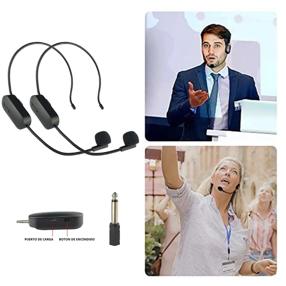 PAR DE MICROFONOS INALAMBRICO RECARGABLE VINCHA REMOVIBLE PC PARLANTE EQUIPOS LAPTOP - 1