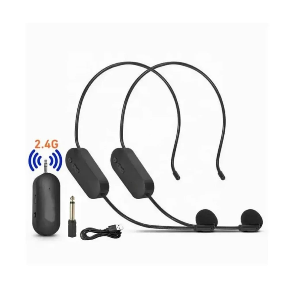 PAR DE MICROFONOS INALAMBRICO RECARGABLE VINCHA REMOVIBLE PC PARLANTE EQUIPOS LAPTOP - 2