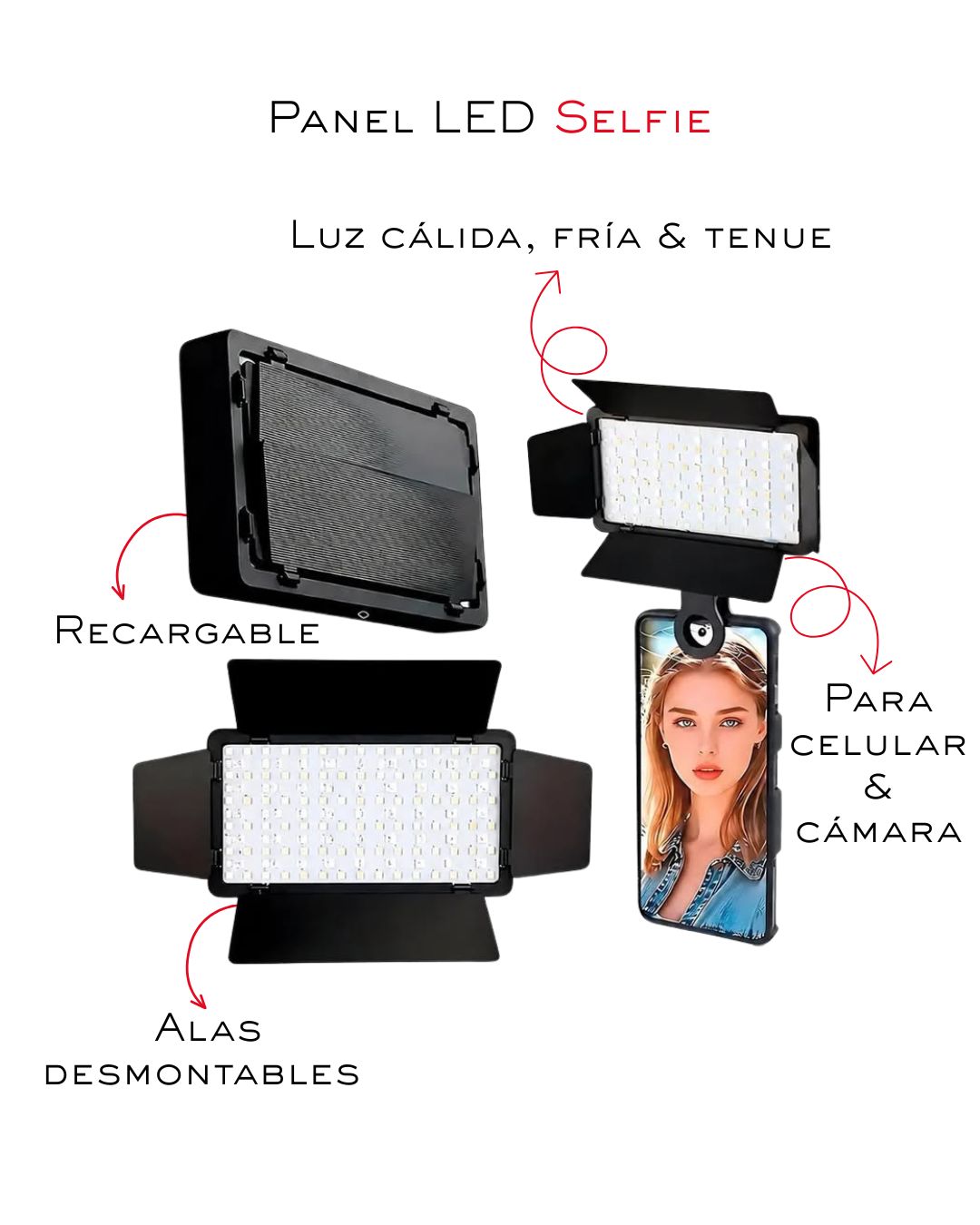 PACK UGC PANEL DE LUZ LED MICRÓFONOS INALÁMBRICO Y SELFIE STICK CON TRIPODE - 4