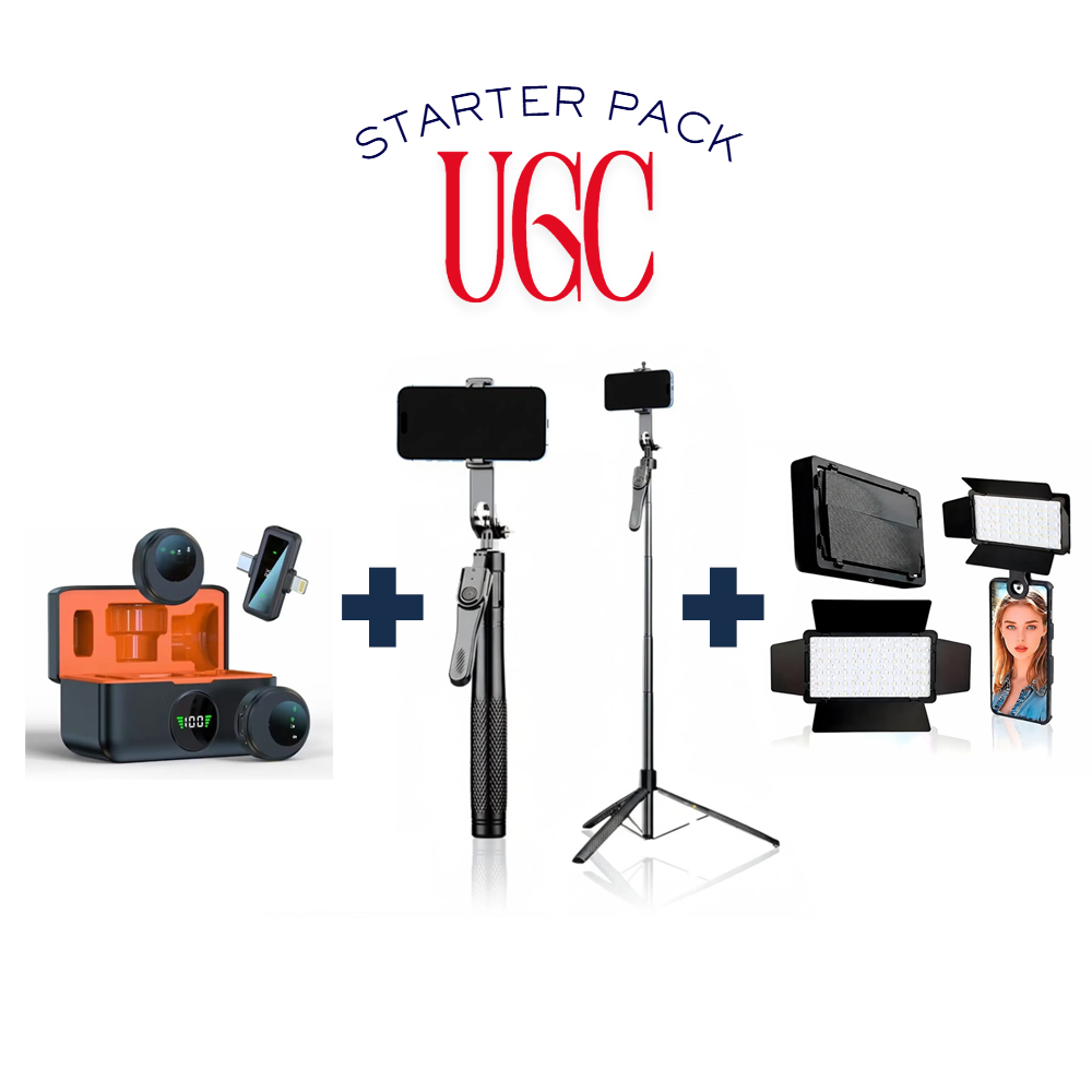 PACK UGC PANEL DE LUZ LED MICRÓFONOS INALÁMBRICO Y SELFIE STICK CON TRIPODE - 6