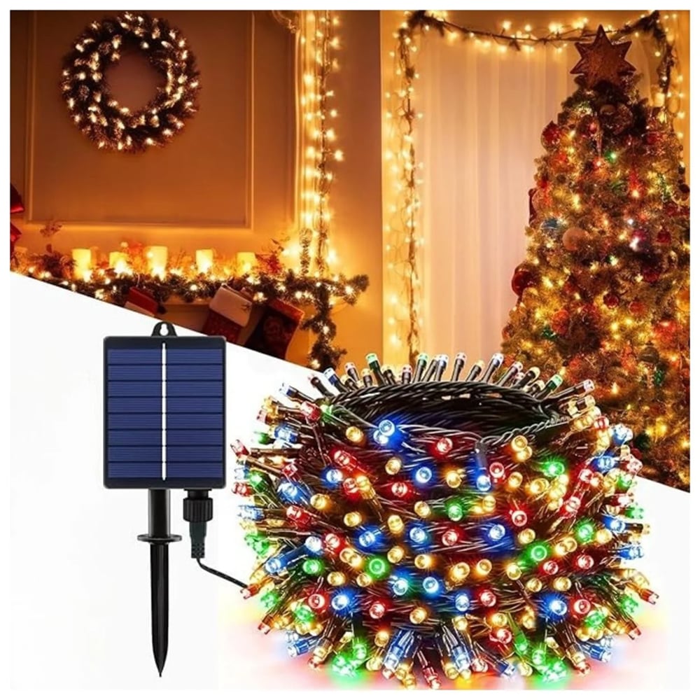 LUCES NAVIDEÑAS LINEALES MULTICOLOR CON PANEL SOLAR – 20 METROS DE MAGIA ECOLÓGICA - 1
