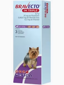 BRAVECTO 1M TRIPLE 25MG (1.7 A 2.5 KG) X 3 TAB - 1