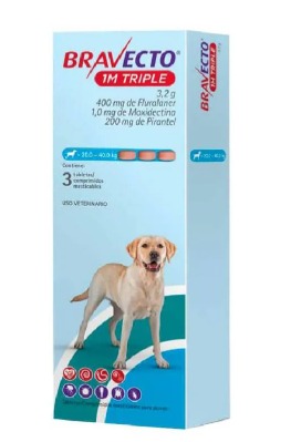 BRAVECTO 1M TRIPLE 400MG (20 A 40 KG) X 3 TAB - 1