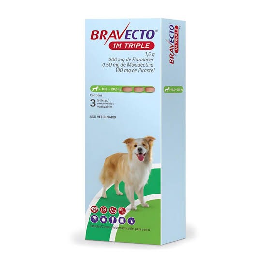 BRAVECTO 1M TRIPLE 200MG (10 A 20 KG) X 3 TAB - 1