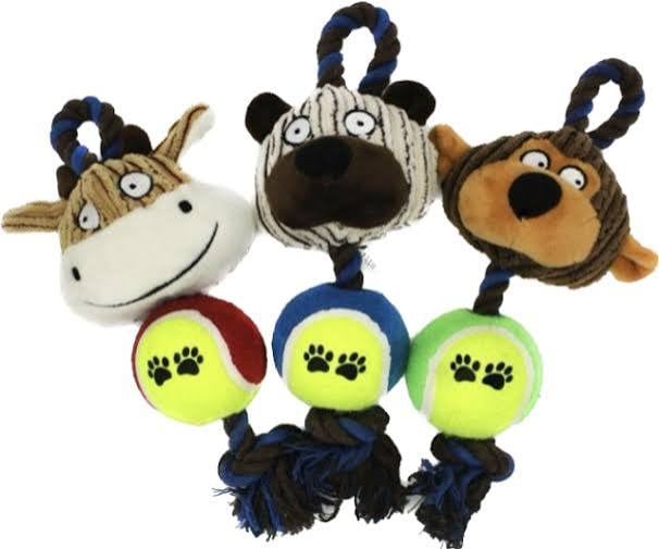 JUGUETE MORDEDOR PARA PERRO CON CUERDA, PELOTA Y PELUCHE - 1