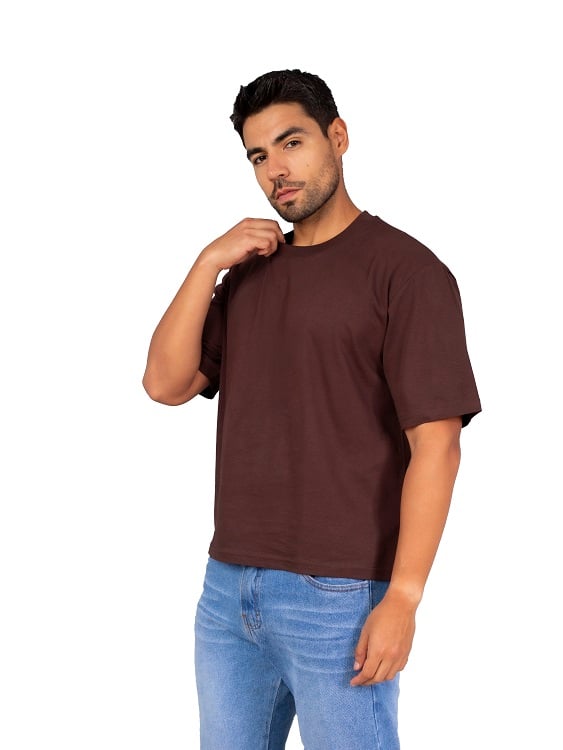 POLOS COLOR ENTERO BOXY FITT-MARRON - 1