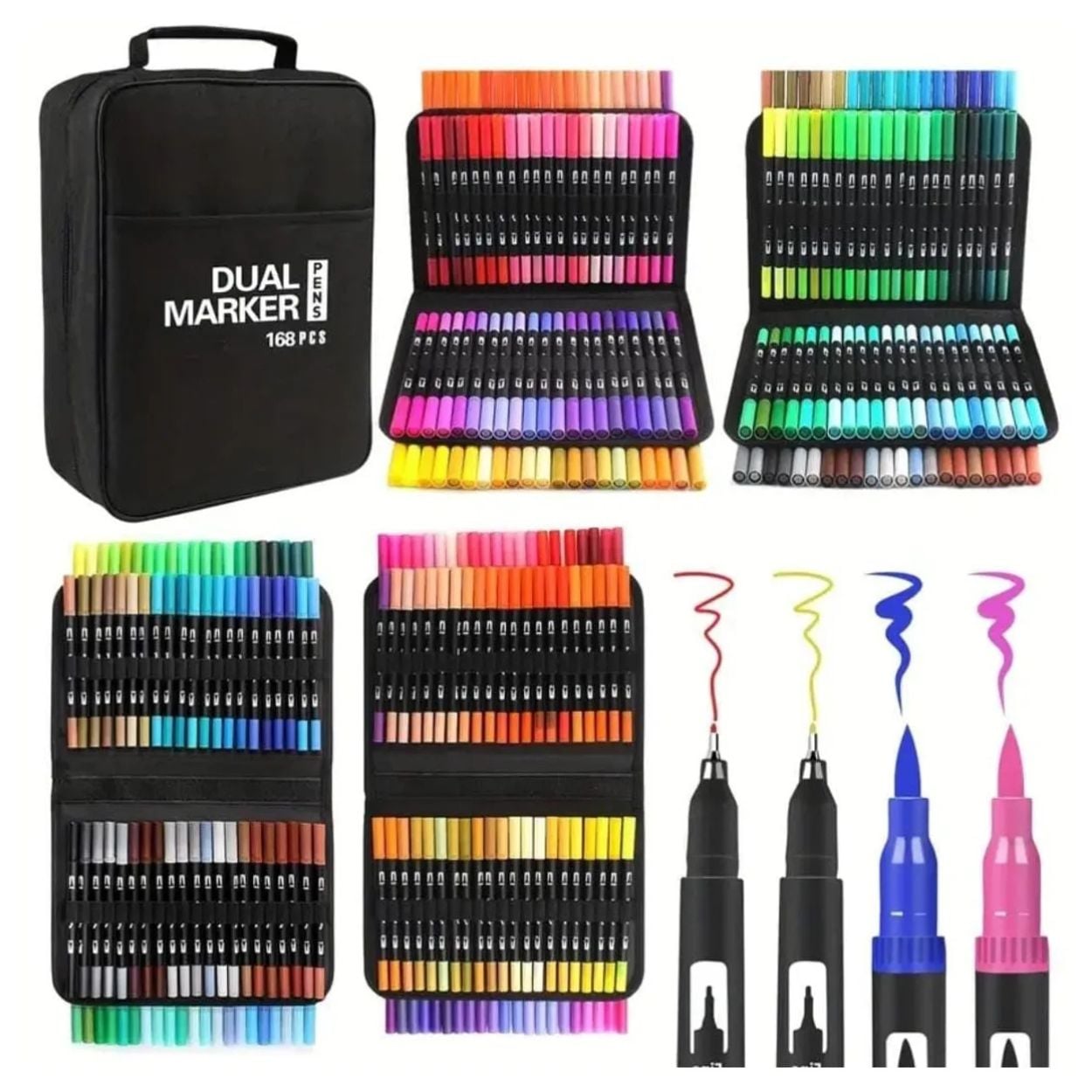 Plumones 168 colores doble punta a base de alcohol con estuche - 1