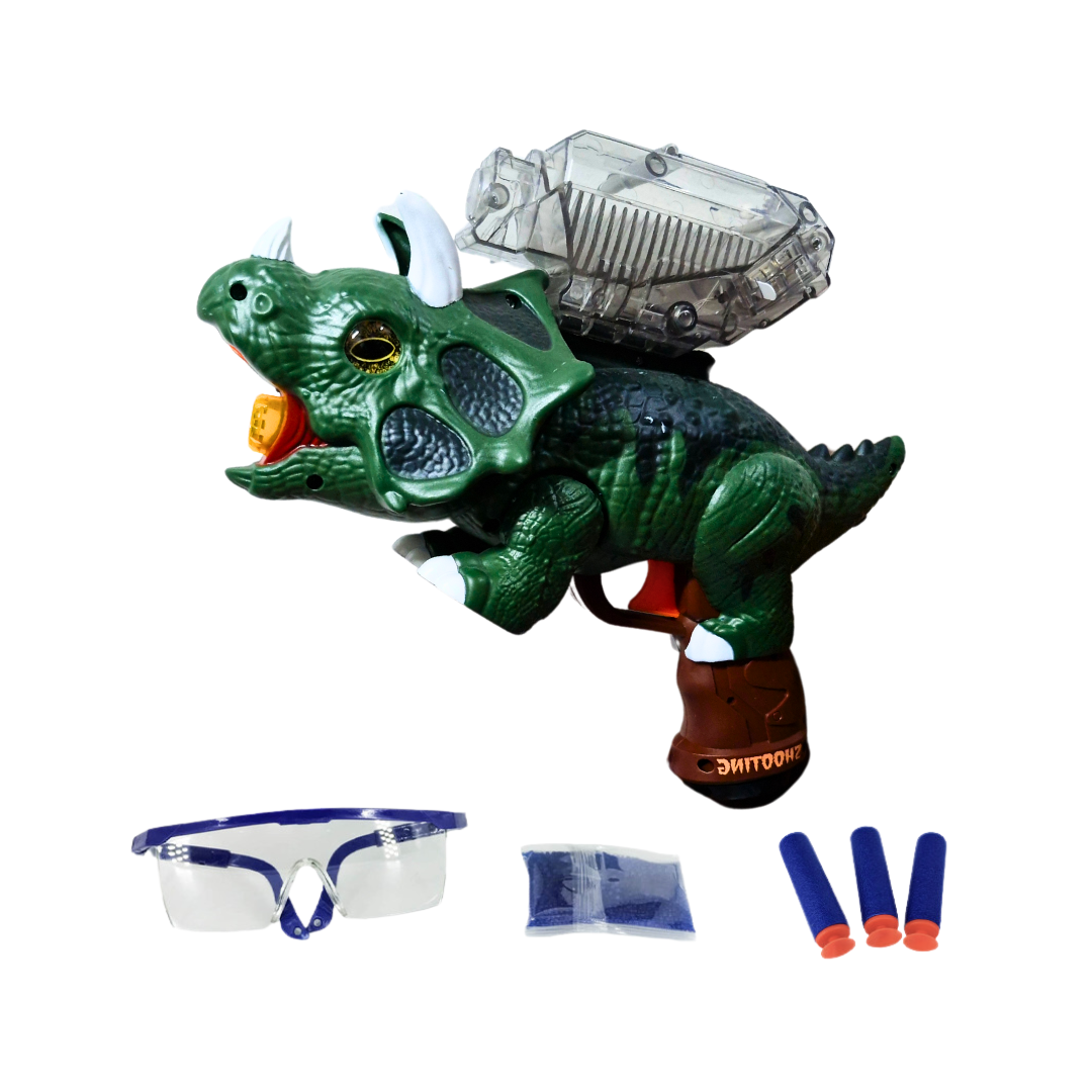 ¡DINOSAURIO VERDE LANZADOR DE HIDROGEL CON LUZ Y DIVERSIÓN ASEGURADA! JUGUETE PARA NIÑOS  / DARDOS, ACCESORIOS Y MÁS - 2