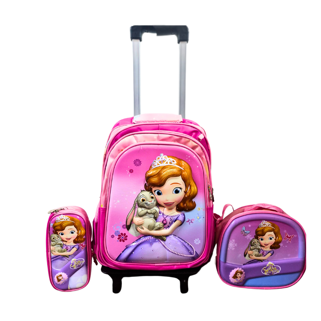 MOCHILA CON RUEDITAS CON LUCES + LONCHERA Y CARTUCHERA PRINCESAS DISNEY NIÑAS - 2