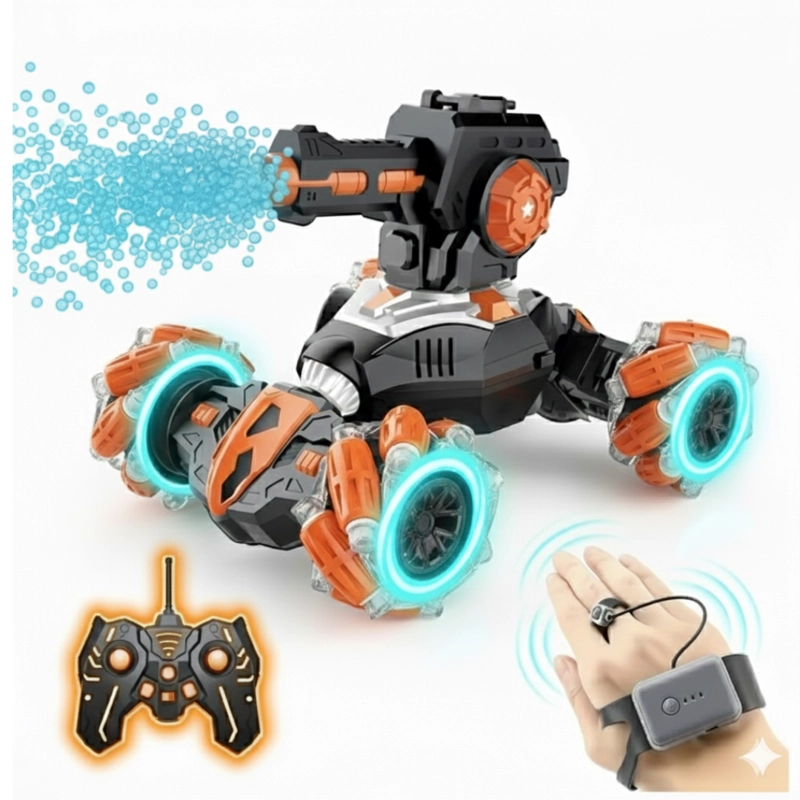 CARRO TANQUE ACROBÁTICO 2 EN 1 RC : CONTROL REMOTO Y DE MANO, DISPARA AGUA Y BALINES DE HIDROGEL, GIRO 360° JUGUETE PARA NIÑOS - 1