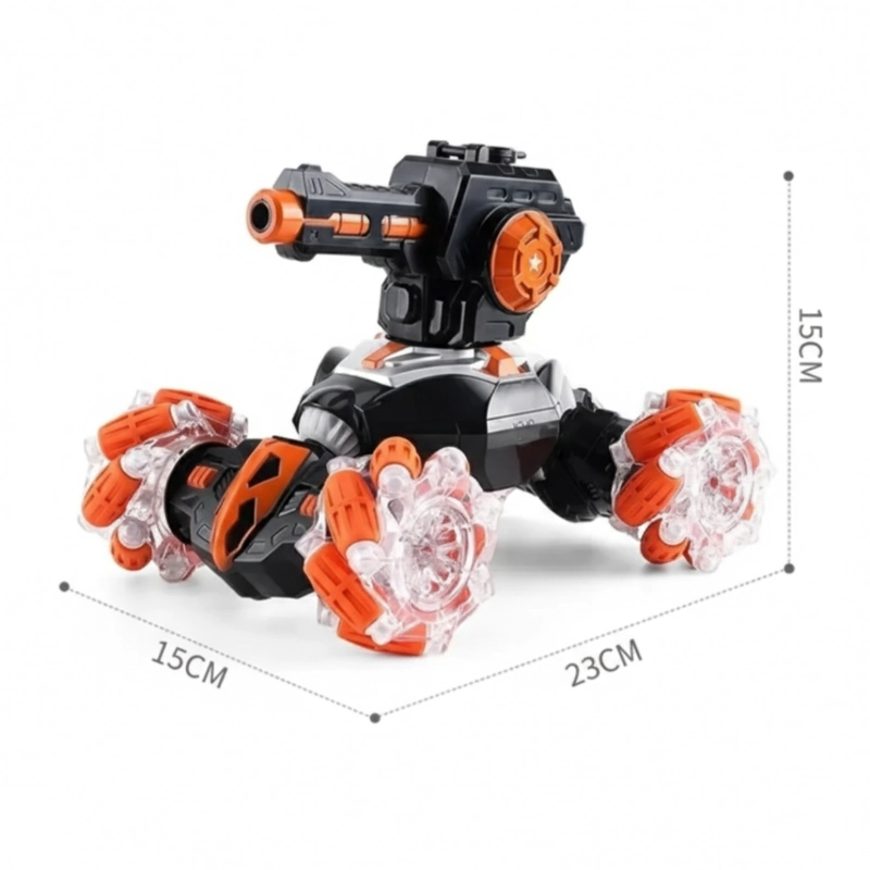 CARRO TANQUE ACROBÁTICO 2 EN 1 RC : CONTROL REMOTO Y DE MANO, DISPARA AGUA Y BALINES DE HIDROGEL, GIRO 360° JUGUETE PARA NIÑOS - 3