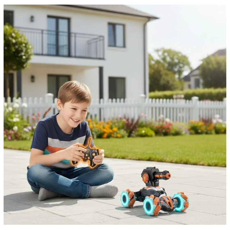 CARRO TANQUE ACROBÁTICO 2 EN 1 RC : CONTROL REMOTO Y DE MANO, DISPARA AGUA Y BALINES DE HIDROGEL, GIRO 360° JUGUETE PARA NIÑOS - 4