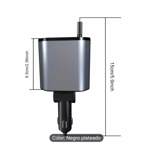 CARGADOR PARA AUTO RETRÁCTIL 120W 4 EN 1 CON USB-C Y LIGHTNING - 2