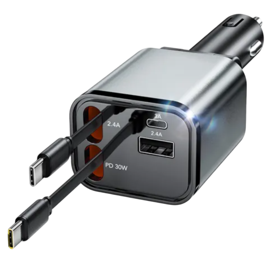 CARGADOR PARA AUTO RETRÁCTIL 120W 4 EN 1 CON USB-C Y LIGHTNING - 3