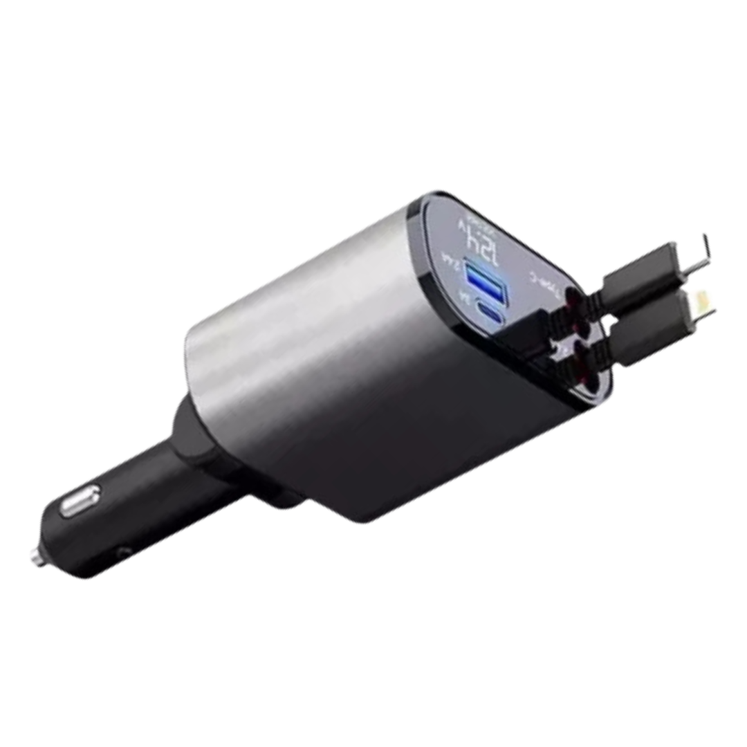 CARGADOR PARA AUTO RETRÁCTIL 120W 4 EN 1 CON USB-C Y LIGHTNING - 4