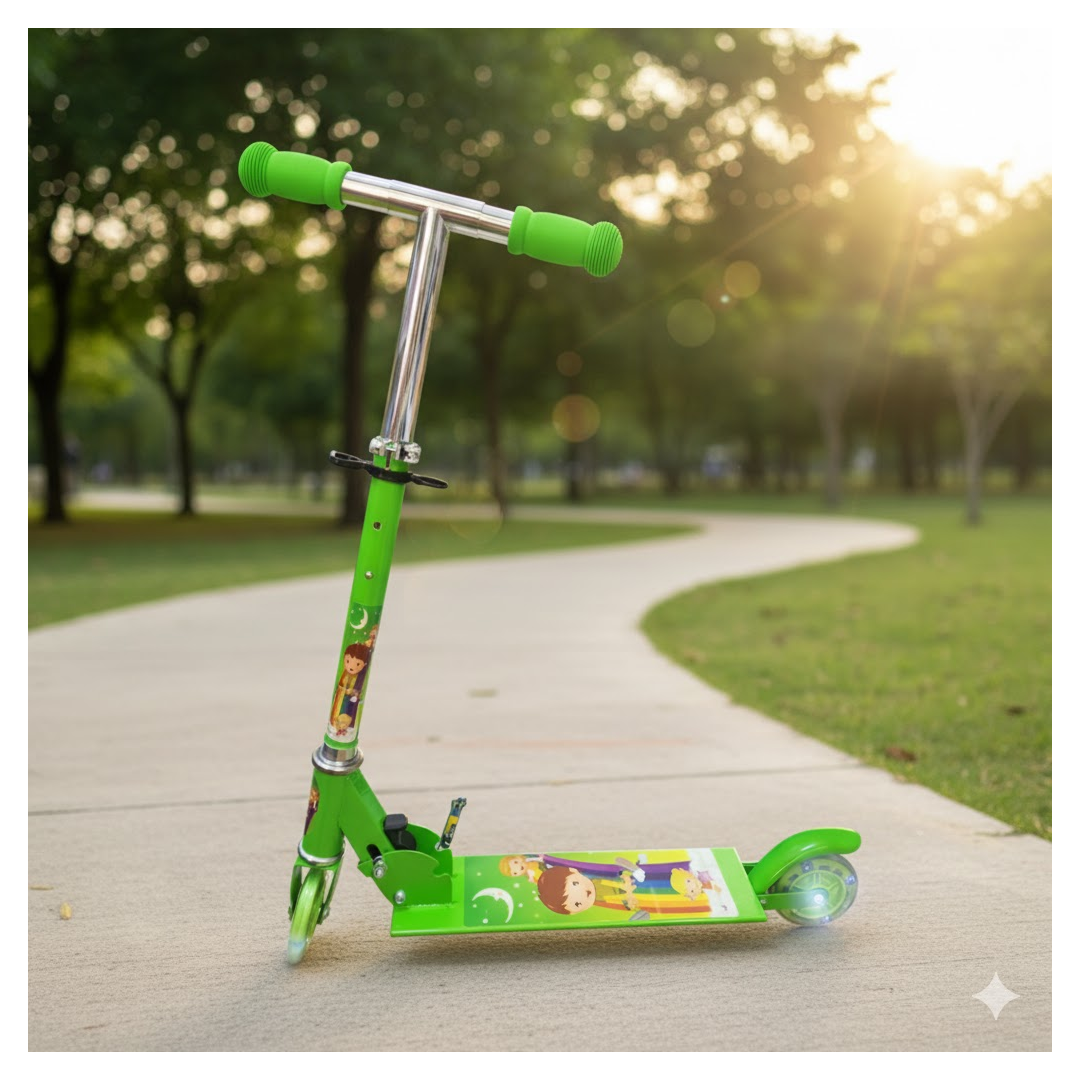 SCOOTER INFANTIL VERDE CON LUCES LED ALTURA AJUSTABLE Y DISEÑO PLEGABLE