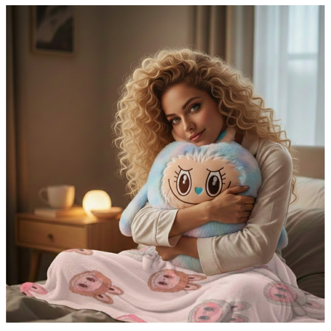 INCREÍBLE PELUCHE LABUBU AZUL 4 EN 1 / ALMOHADA MANTA PELUCHE Y BOLSILLOS / COMODIDAD Y SUEÑO EN UN SOLO PELUCHE - 5