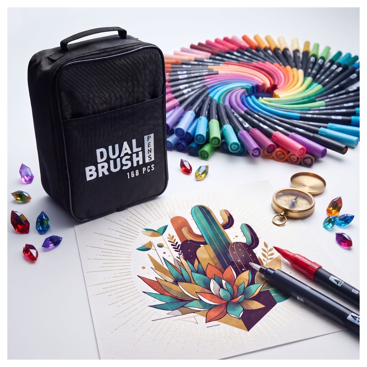 Set de 168 Plumones Doble Punta a Base de Alcohol + Estuche - 1
