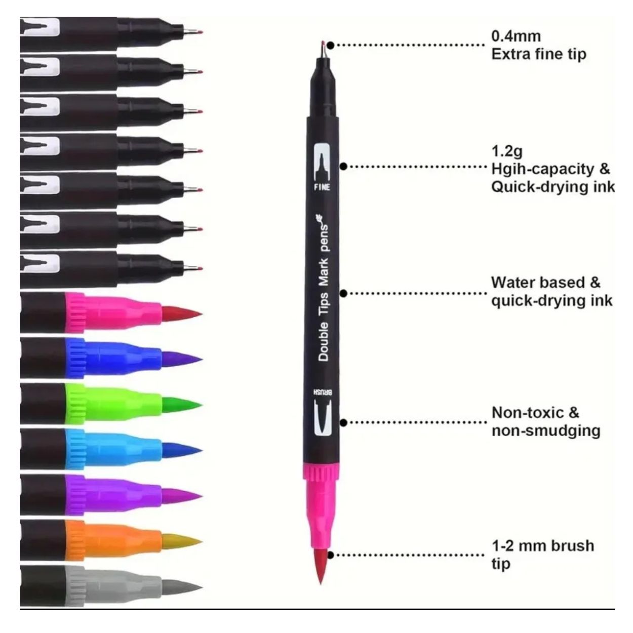 Set de 168 Plumones Doble Punta a Base de Alcohol + Estuche - 3