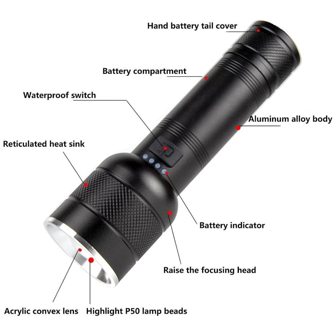 LINTERNAS 2000LM BRIGHTNESS SUPER POTENTE CON LUZ REFLECTANTE - 2