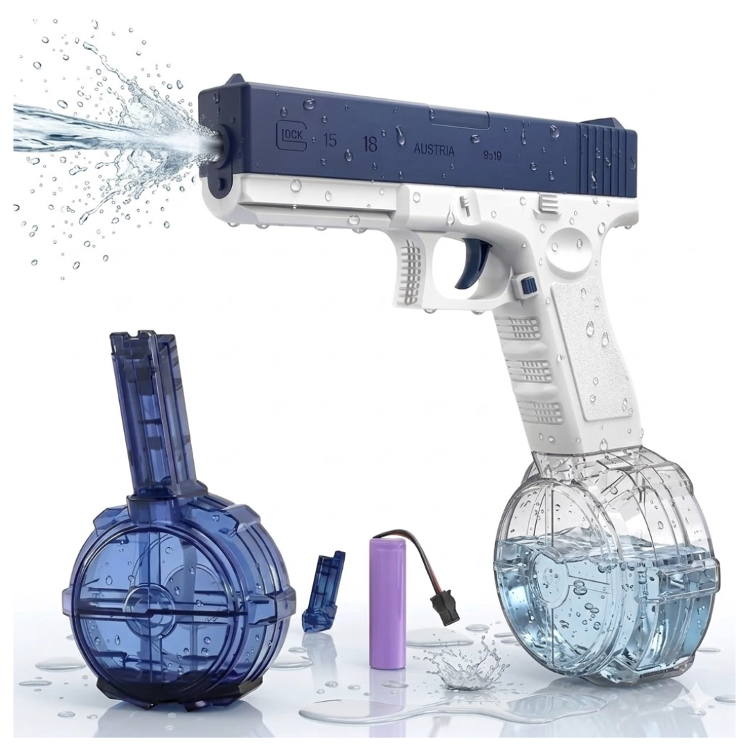 PISTOLA DE AGUA ELECTRICA MANUAL GLOCK AZUL JUGUETE PARA NIÑOS Y ADULTOS / ACCESORIOS DIVERSIÓN ASEGURADA - 1