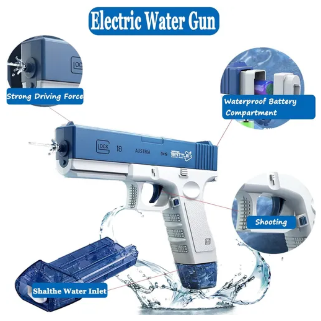 PISTOLA DE AGUA ELECTRICA MANUAL GLOCK AZUL JUGUETE PARA NIÑOS Y ADULTOS / ACCESORIOS DIVERSIÓN ASEGURADA - 3