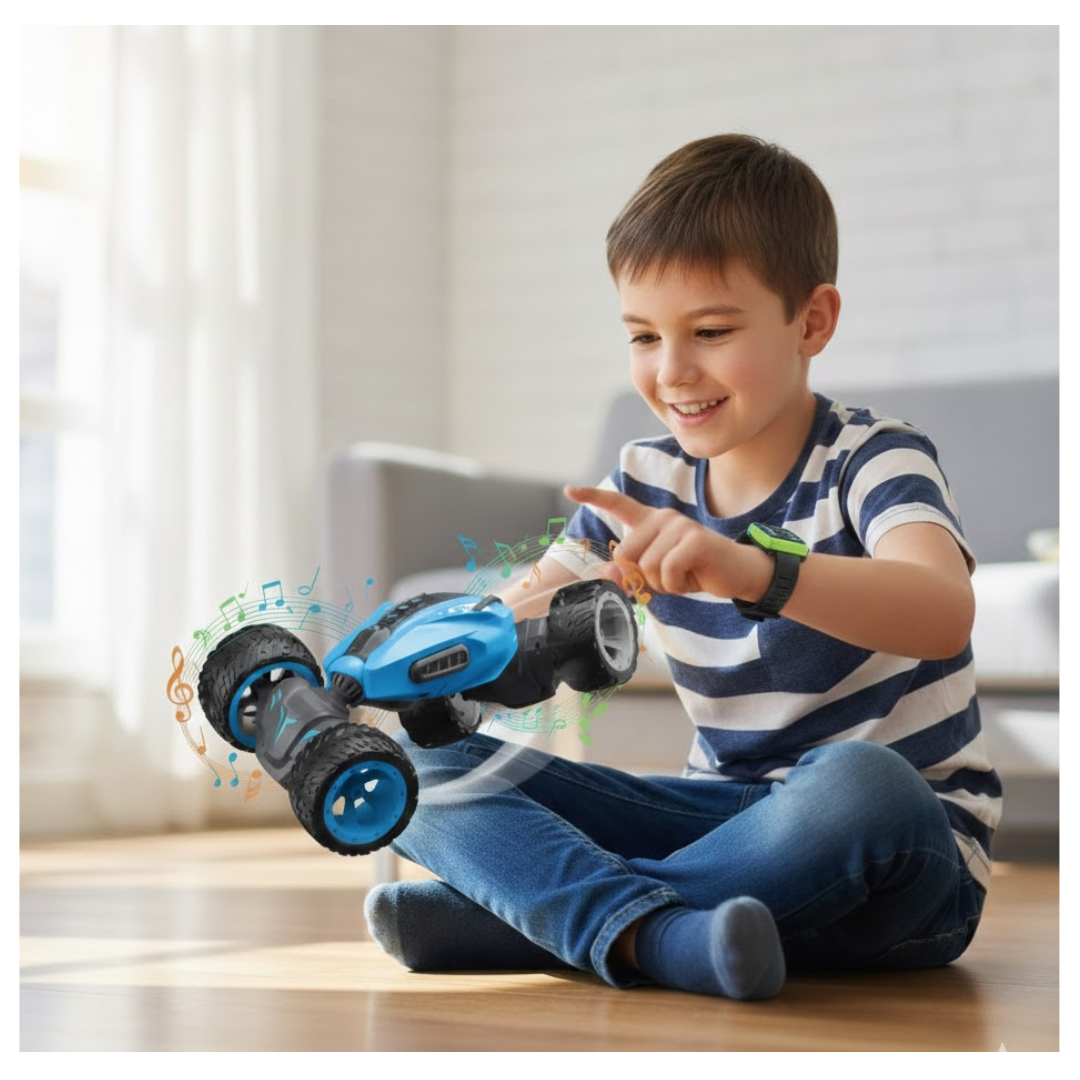CARRO A CONTROL REMOTO PARA NIÑOS STUNT CAR ACROBÁTICO ACCESORIOS RECARGABLE / MUSICAL, EFECTO HUMO Y GIRO DE 360° - 2