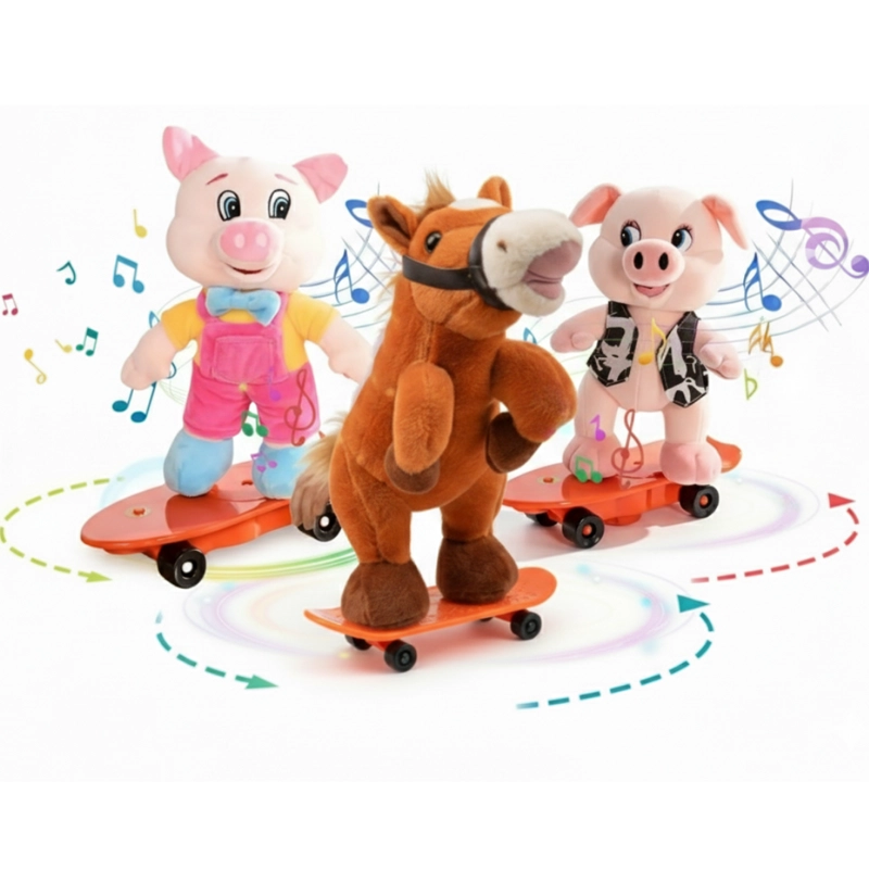 PELUCHE CERDITO  CON MONOPATIN PATINETA PARA NIÑOS - MUSICAL GIRO 360º - 1