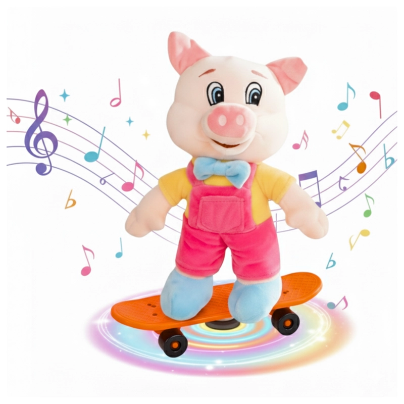 PELUCHE CERDITO  CON MONOPATIN PATINETA PARA NIÑOS - MUSICAL GIRO 360º - 2