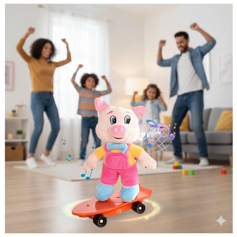 PELUCHE CERDITO  CON MONOPATIN PATINETA PARA NIÑOS - MUSICAL GIRO 360º - 3