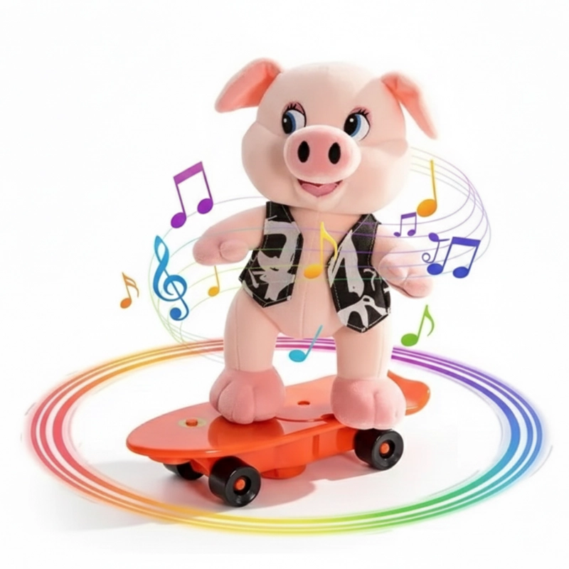 PELUCHE CERDITO 1 CON MONOPATIN PATINETA PARA NIÑOS - MUSICAL GIRO 360º - 1