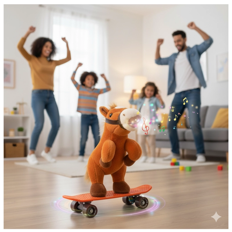 PELUCHE CABALLITO CON MONOPATIN PATINETA PARA NIÑOS -  MUSICAL GIRO 360º - 2