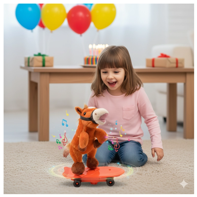 PELUCHE CABALLITO CON MONOPATIN PATINETA PARA NIÑOS -  MUSICAL GIRO 360º - 3