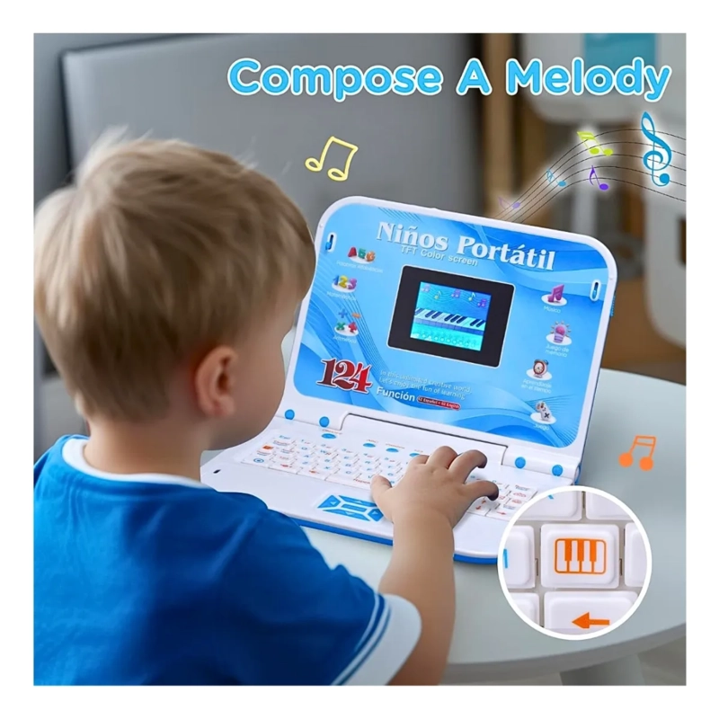MINI LAPTOP Y MOUSE PARA NIÑOS MUSICAL CABLE USB DIDACTICO - 3