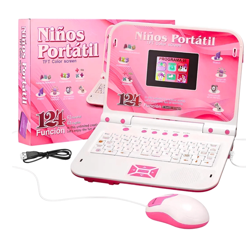 MINI LAPTOP Y MOUSE PARA NIÑAS MUSICAL CABLE USB DIDACTICO - 1
