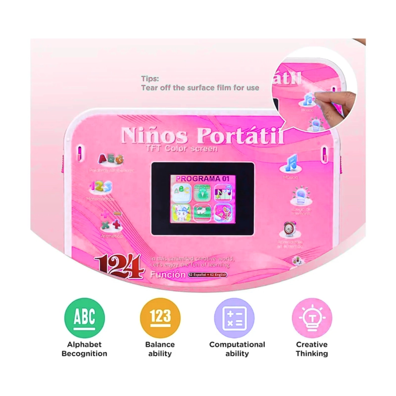 MINI LAPTOP Y MOUSE PARA NIÑAS MUSICAL CABLE USB DIDACTICO - 4