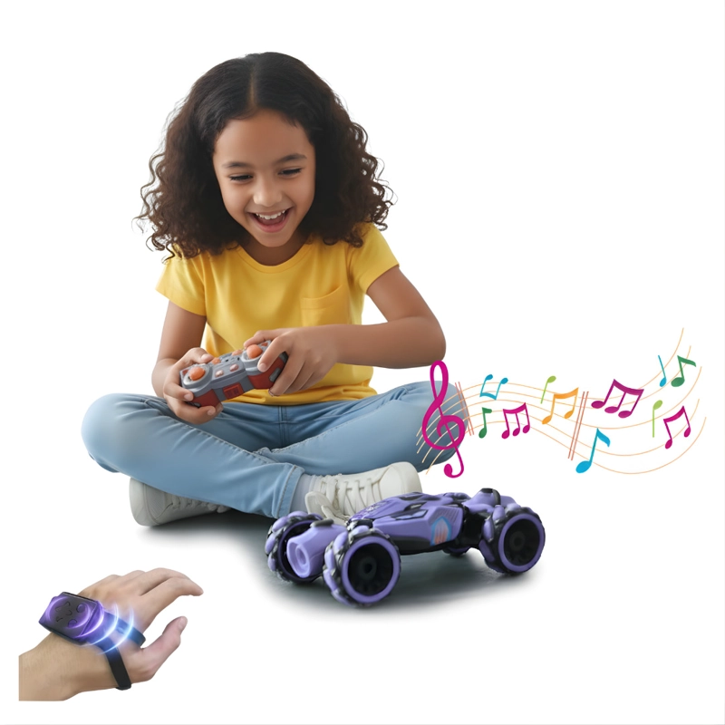 CARRO STUNT CAR A CONTROL REMOTO PARA NIÑOS SENSOR MANUAL BATERIA MORADO - 1