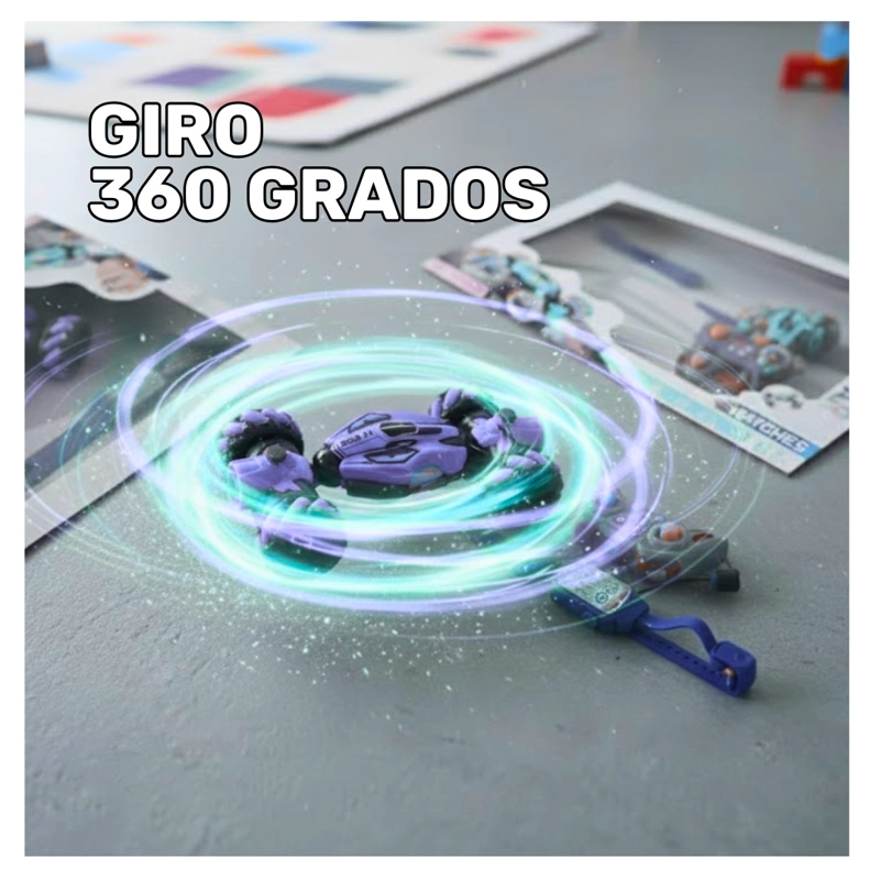 CARRO STUNT CAR A CONTROL REMOTO PARA NIÑOS SENSOR MANUAL BATERIA MORADO - 3