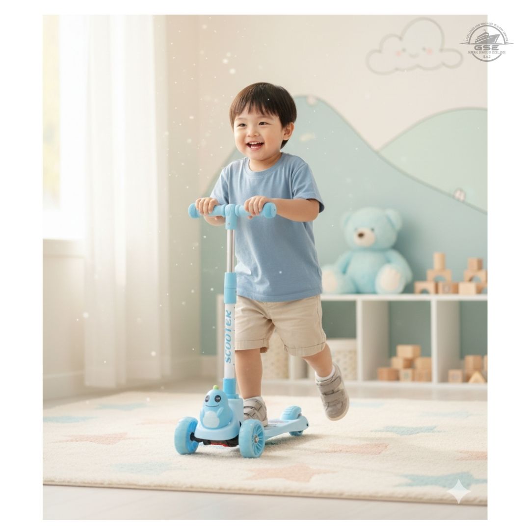 SCOOTER INFANTIL 3 RUEDAS AJUSTABLE CELESTE ANTIDESLIZANTE PREMIUM - 4
