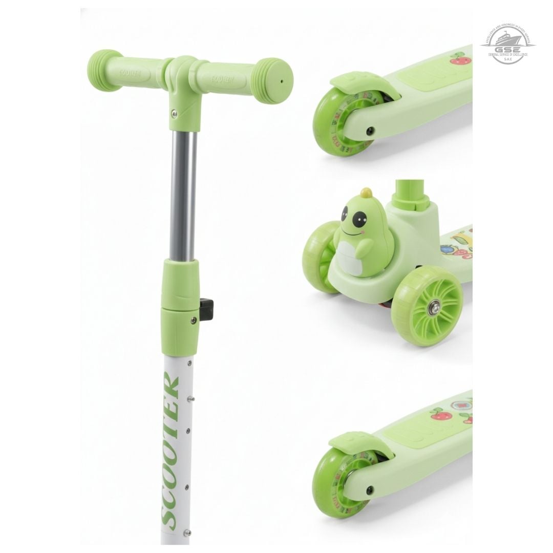 SCOOTER INFANTIL 3 RUEDAS AJUSTABLE VERDE ANTIDESLIZANTE PREMIUM - 2