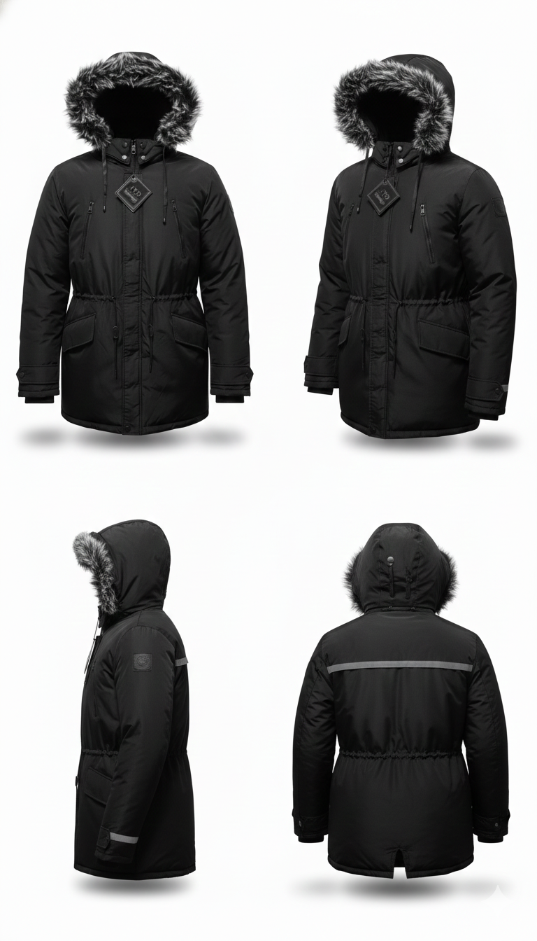 CASACA NEGRA TÉRMICA CON CAPUCHA DE PELUCHE – INVIERNO IMPERMEABLE TALLA L PEQUEÑA - 2