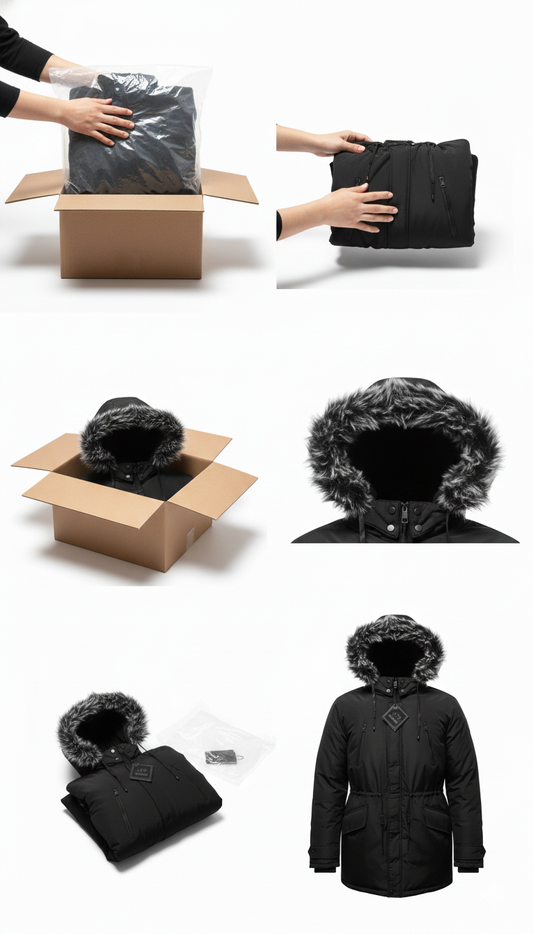 CASACA NEGRA TÉRMICA CON CAPUCHA DE PELUCHE – INVIERNO IMPERMEABLE TALLA L PEQUEÑA - 5