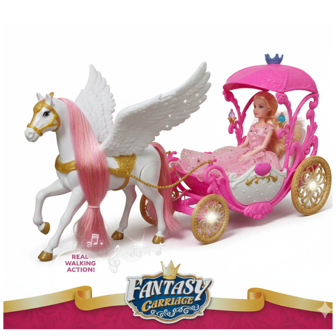 BARBIE PEGASO CON CARRUAJE MUSICAL A BATERÍA PARA NIÑAS PRINCESAS - 1