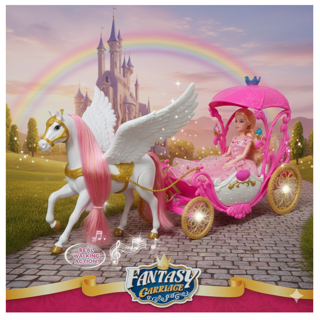 BARBIE PEGASO CON CARRUAJE MUSICAL A BATERÍA PARA NIÑAS PRINCESAS - 2