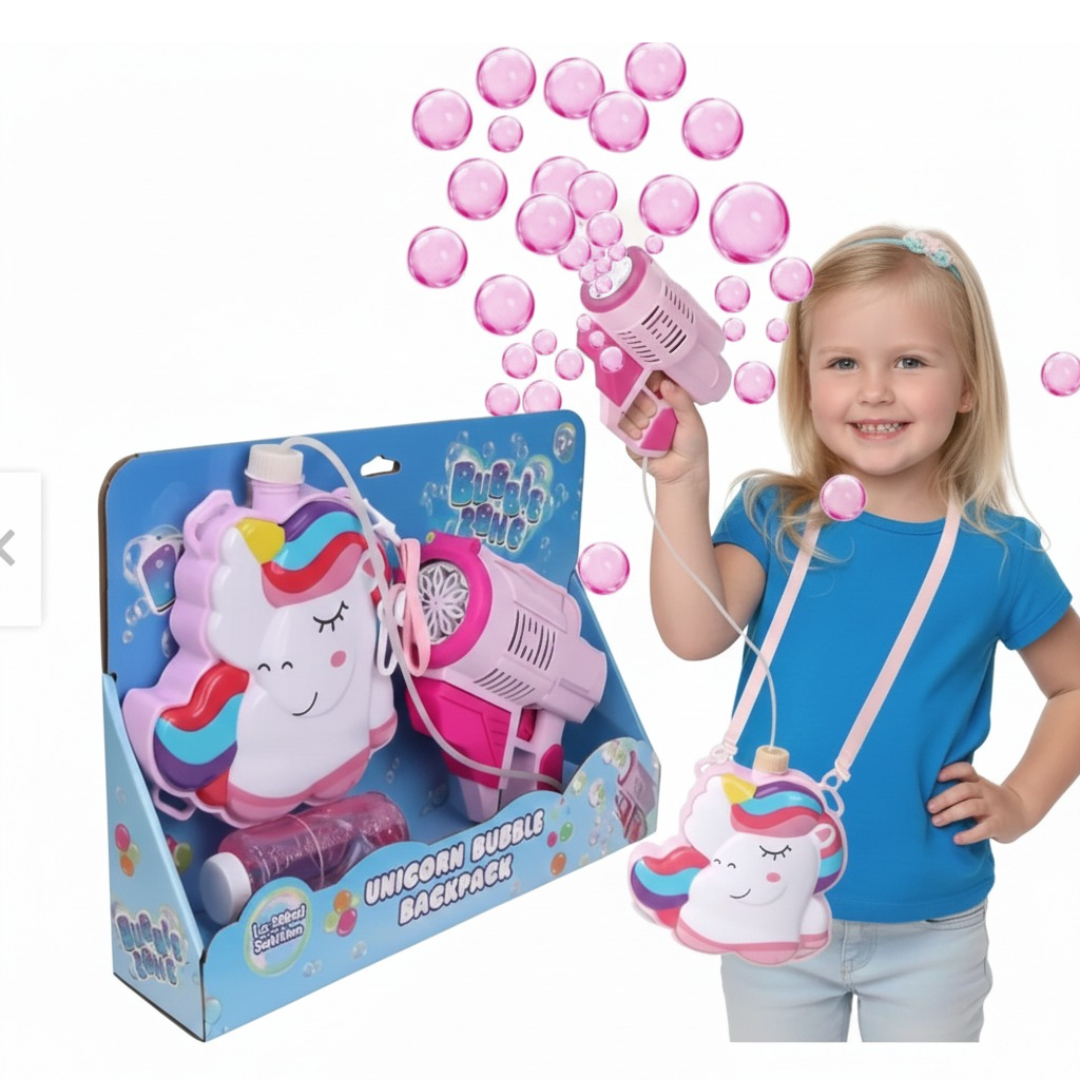 PISTOLA DE BURBUJAS BUBBLE DISEÑO UNICORNIO CON SUJETADOR JUGUETE PARA NIÑAS - ESTILO BOLSO - 1