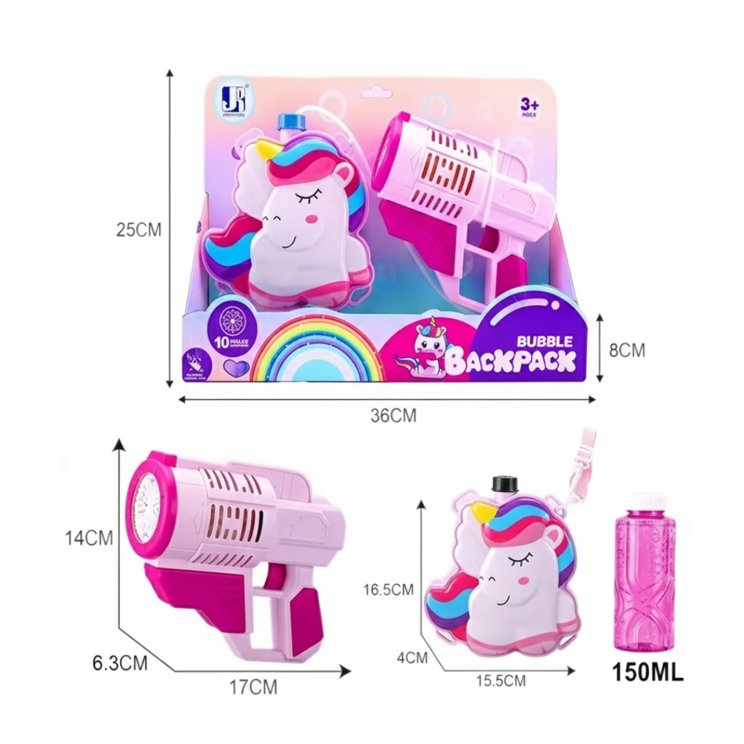 PISTOLA DE BURBUJAS BUBBLE DISEÑO UNICORNIO CON SUJETADOR JUGUETE PARA NIÑAS - ESTILO BOLSO - 2