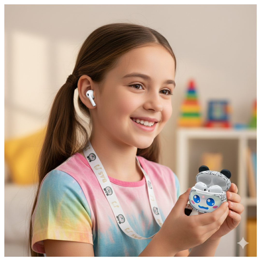 AUDÍFONOS BLUETOOTH TÁCTILES INALÁMBRICOS CON ESTUCHE CAMBIA CARITAS INTERCAMBIABLES Y SUJETADOR COLLAR - 2