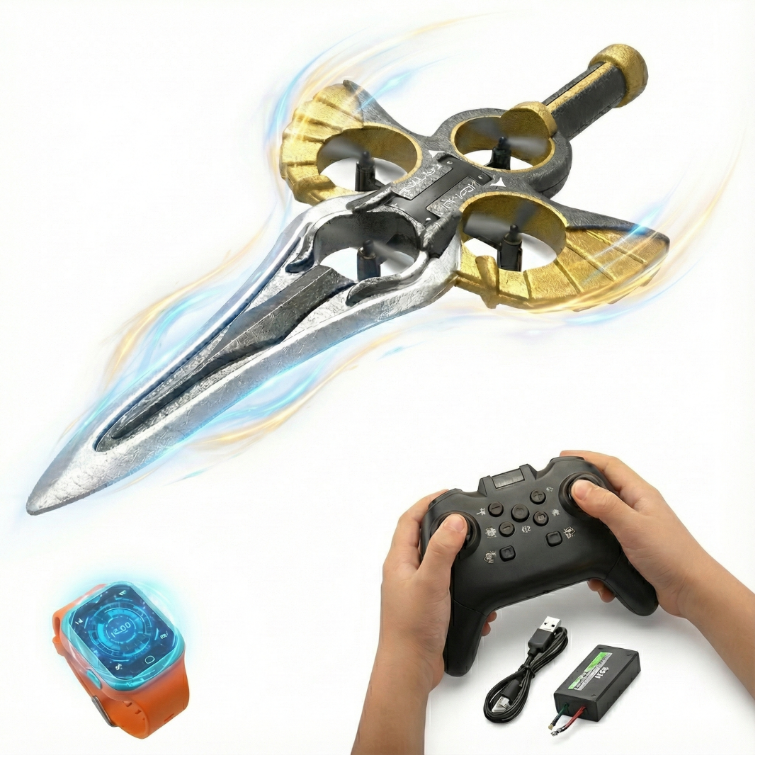 AVION AEROJET PARA NIÑOS DISEÑO ESPADA DRON VOLADOR | CONTROL REMOTO Y SENSOR DE MANO, ACCESORIOS - 1