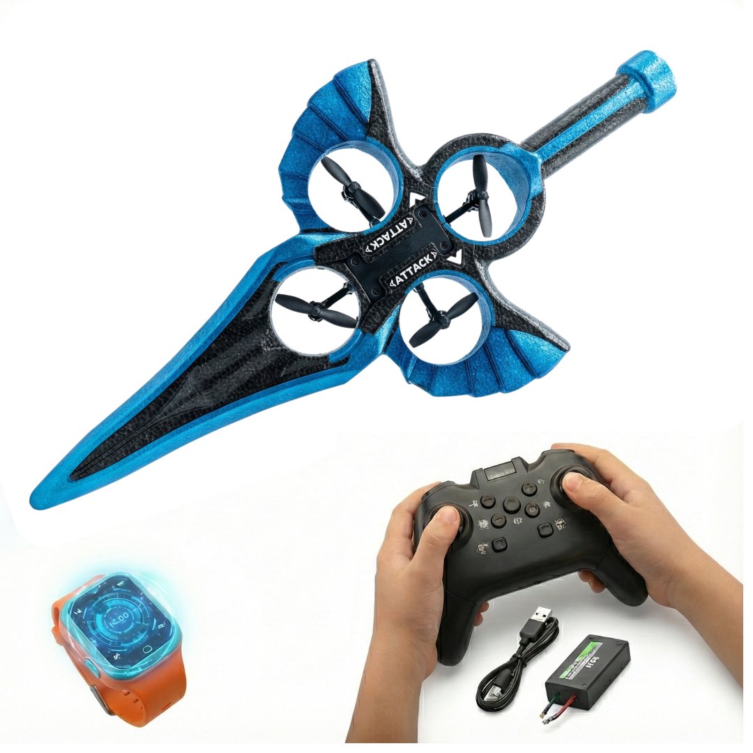 AVION AEROJET PARA NIÑOS DISEÑO ESPADA DRON VOLADOR | CONTROL REMOTO Y SENSOR DE MANO, ACCESORIOS - 1